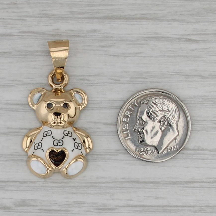 Teddy Bear Pendant 18k Gold Cubic Zironia Lab Created Sapphire Resin