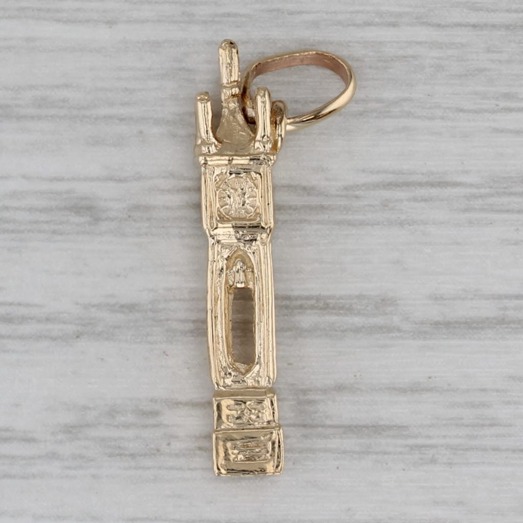 Gray Big Ben Clock Tower Charm 14k Gold Vintage London England Souvenir Pendant