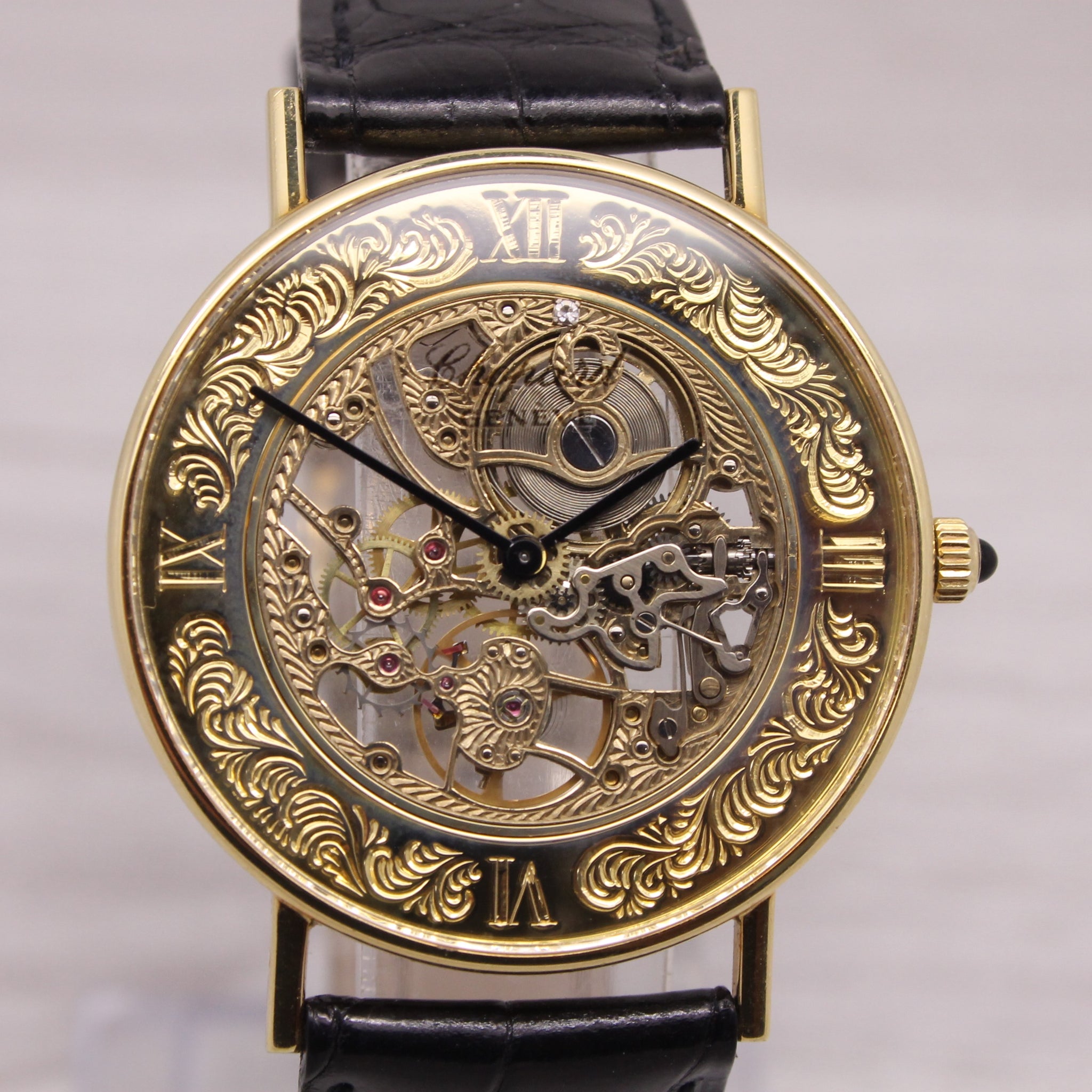 Vintage Chopard 18k Yellow Gold Skeleton Watch w Box Band