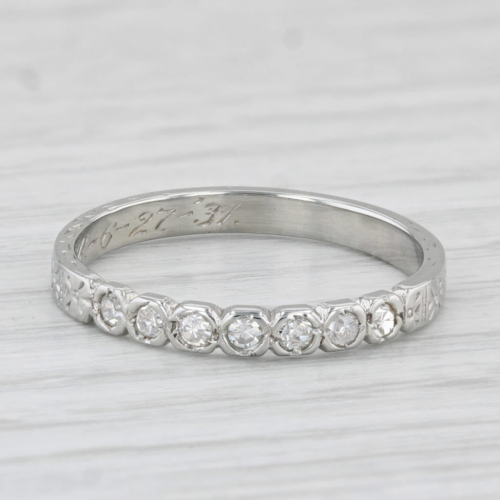 Light Gray Art Deco 0.12ctw Diamond Wedding Band 18k White Gold Stackable Ring Size 7