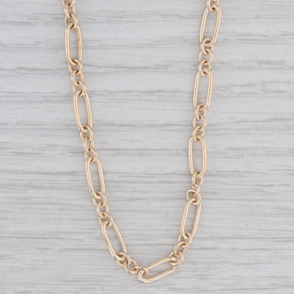 Gray Oval & Round Links Cable Chain Necklace 14k Yellow Gold Long 26.25" 4.5mm
