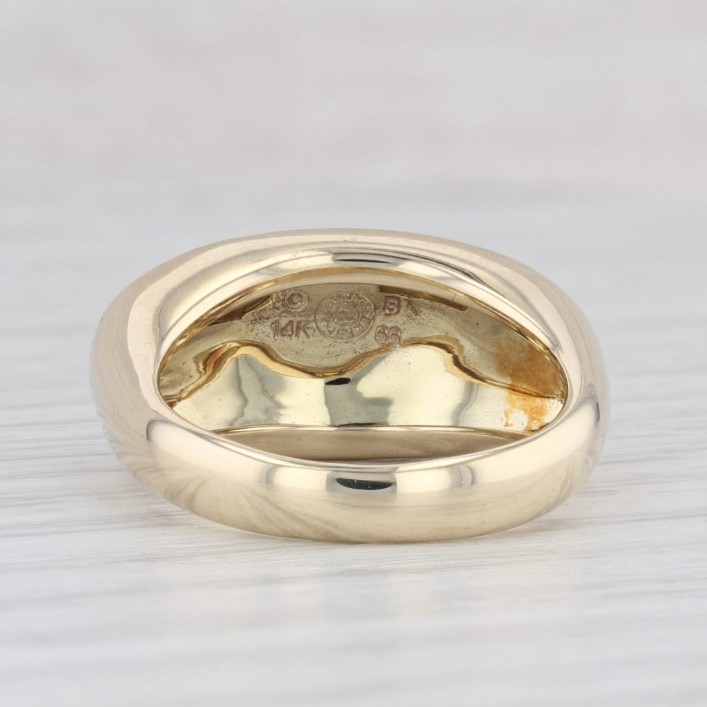Light Gray Asch Grossbardt Coral Shell Mother of Pearl Inlay Mosaic Ring 14k Gold Size 5.5