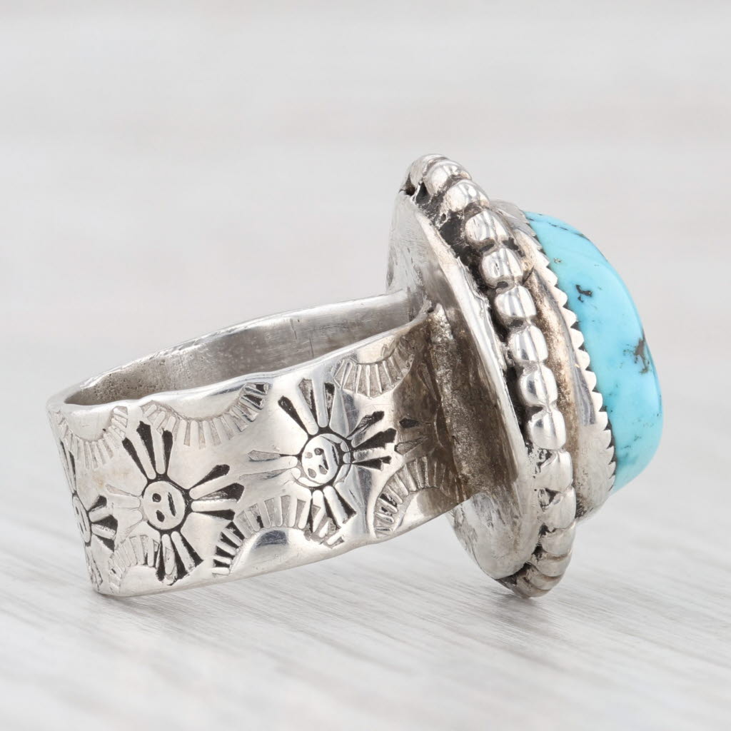 Light Gray Native American Turquoise Cabochon Ring Sterling Silver Size 5.75 Vintage