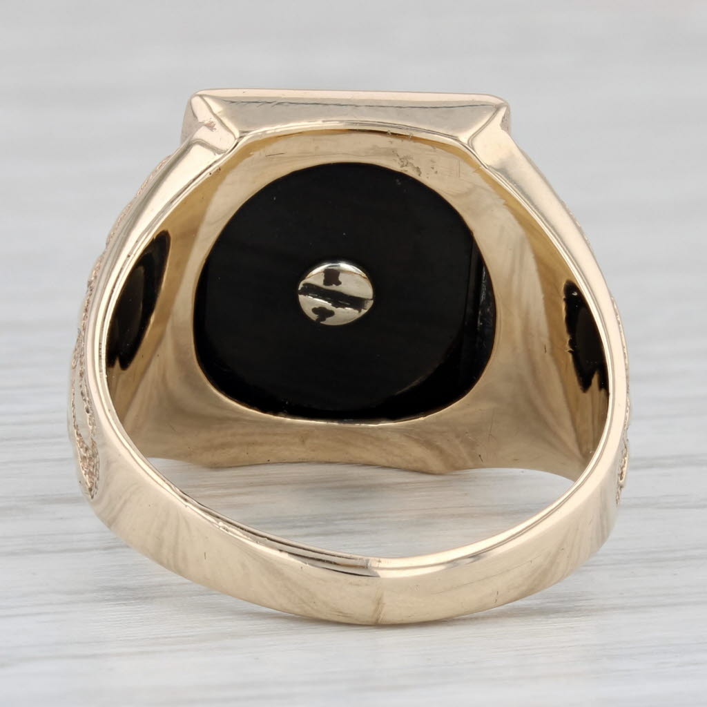 Gray Letter Initial T Onyx Diamond Signet Ring 10k Yellow Gold Ornate Men's Size 9.75