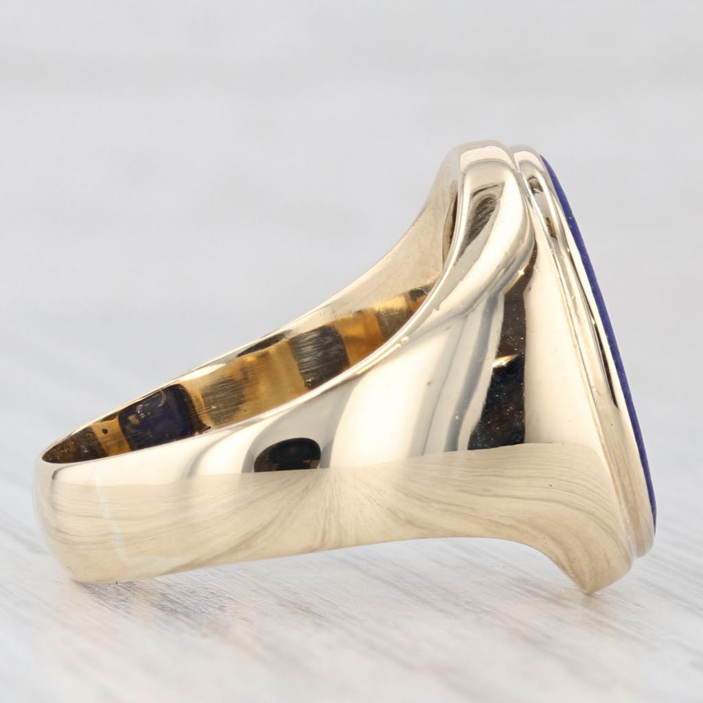 Lapis Lazuli Carved Intaglio Ring 14k Yellow Gold Size 10.75 Signet Coat of Arms