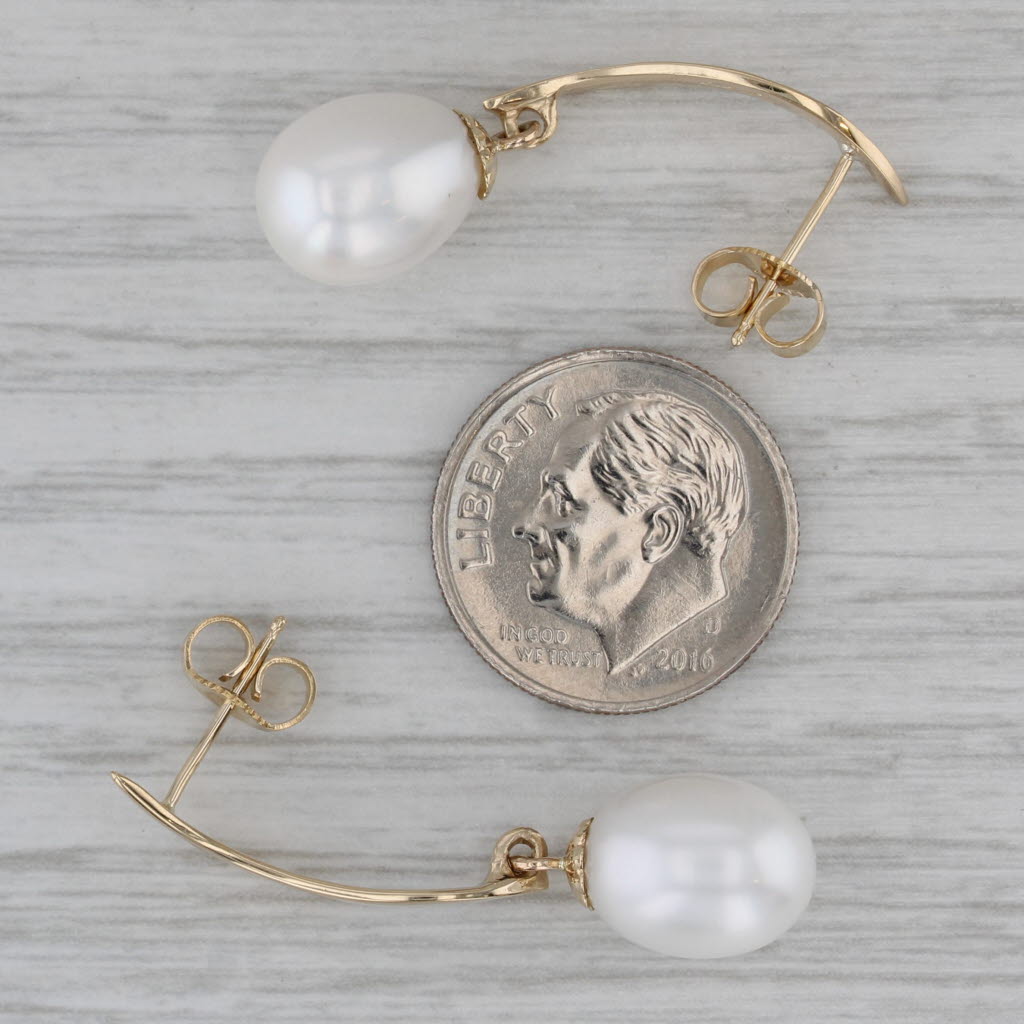 Dark Gray Cultured Pearl Teardrop Dangle Earrings 14k Yellow Gold Stick Posts