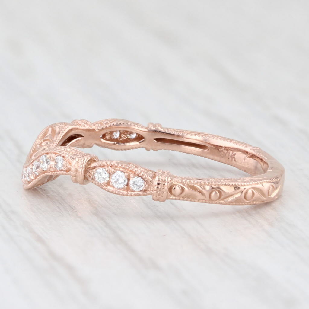 Light Gray Shane & Co 0.10ctw Diamond Wedding Band 14k Rose Gold Size 5 Ornate Ring