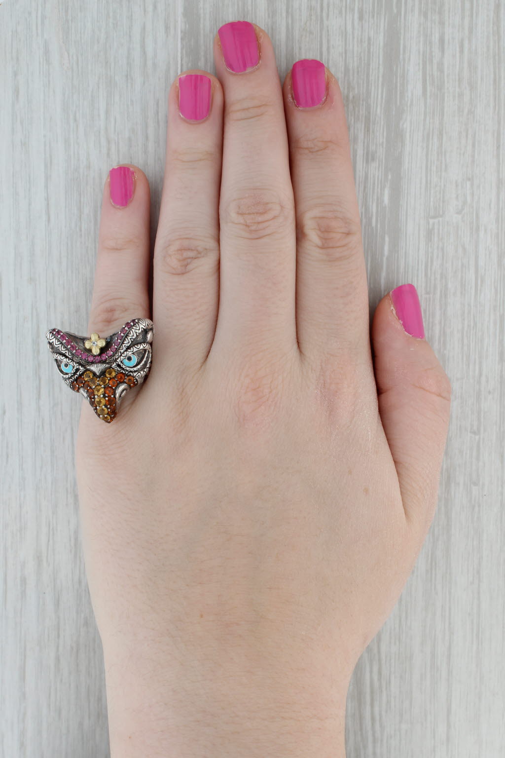 Gray Barbara Bixby Jeweled Garuda Bird Ring Sterling Silver 18k Gold Statement