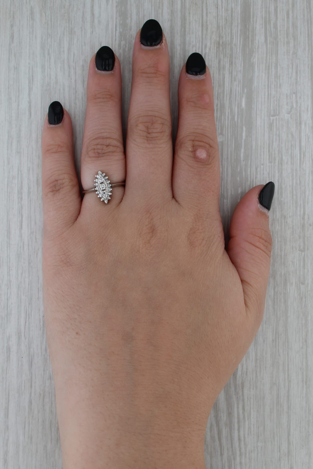 0.20ctw Diamond 3-Stone Marquise Halo Ring 14k White Gold Size 6.25