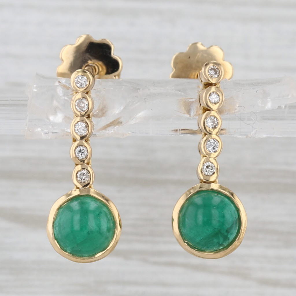 Emerald Cabochon Diamond Journey Dangle Earrings 18k Yellow Gold