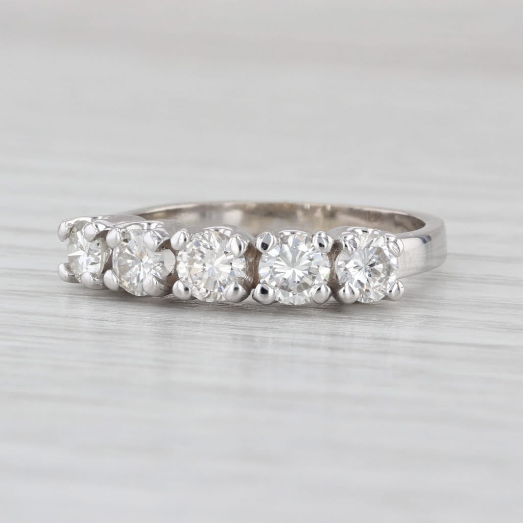 1.07ctw Diamond 5 Stone Ring 14k White Gold Wedding Anniversary Stackable Band