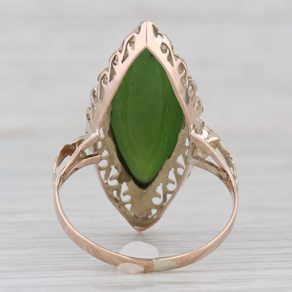 Light Gray Green Nephrite Jade Nanette Cabochon Ring 10k Yellow Gold Size 5.75