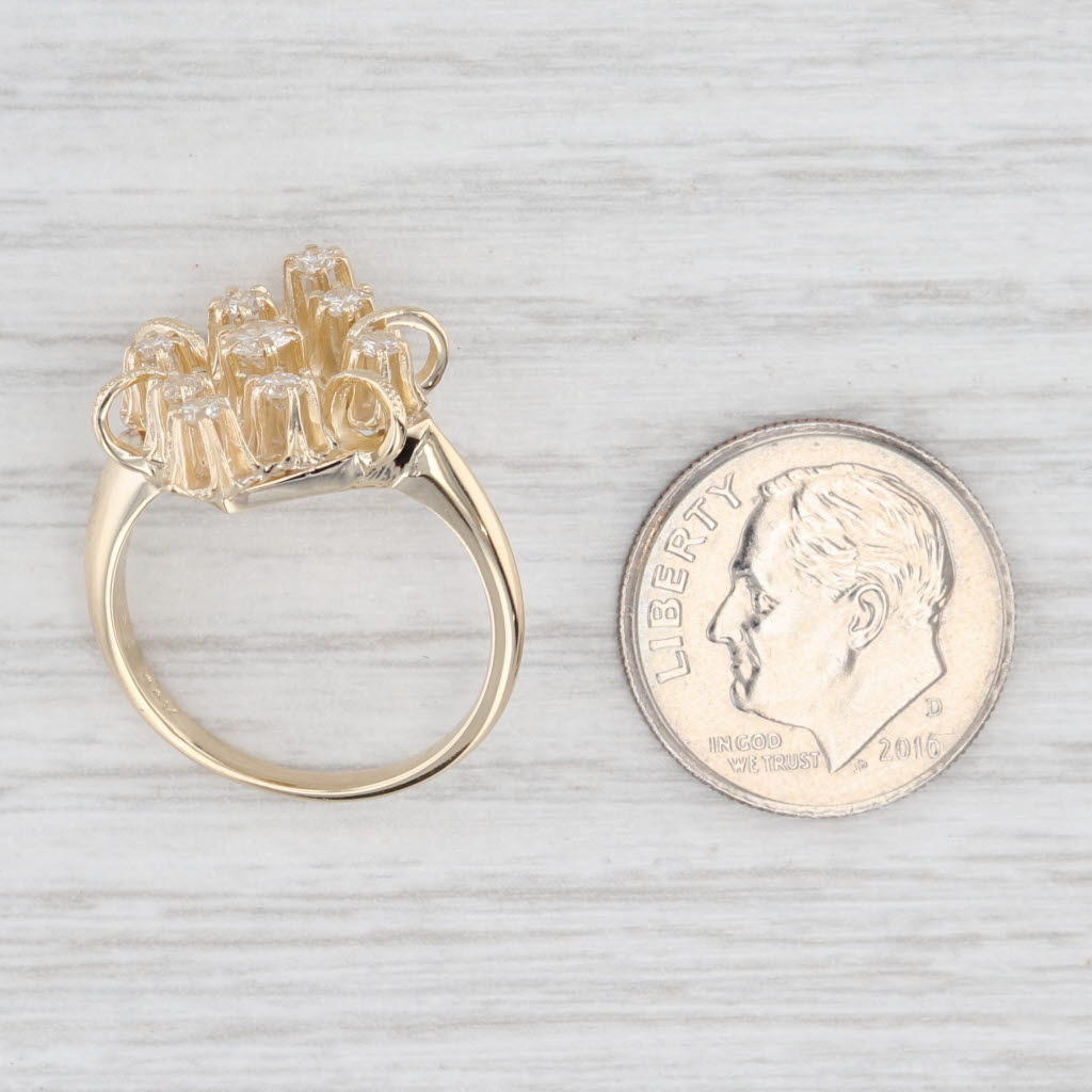 Light Gray 0.36ctw Diamond Cluster Ring 14k Yellow Gold Size 6.25 Cocktail