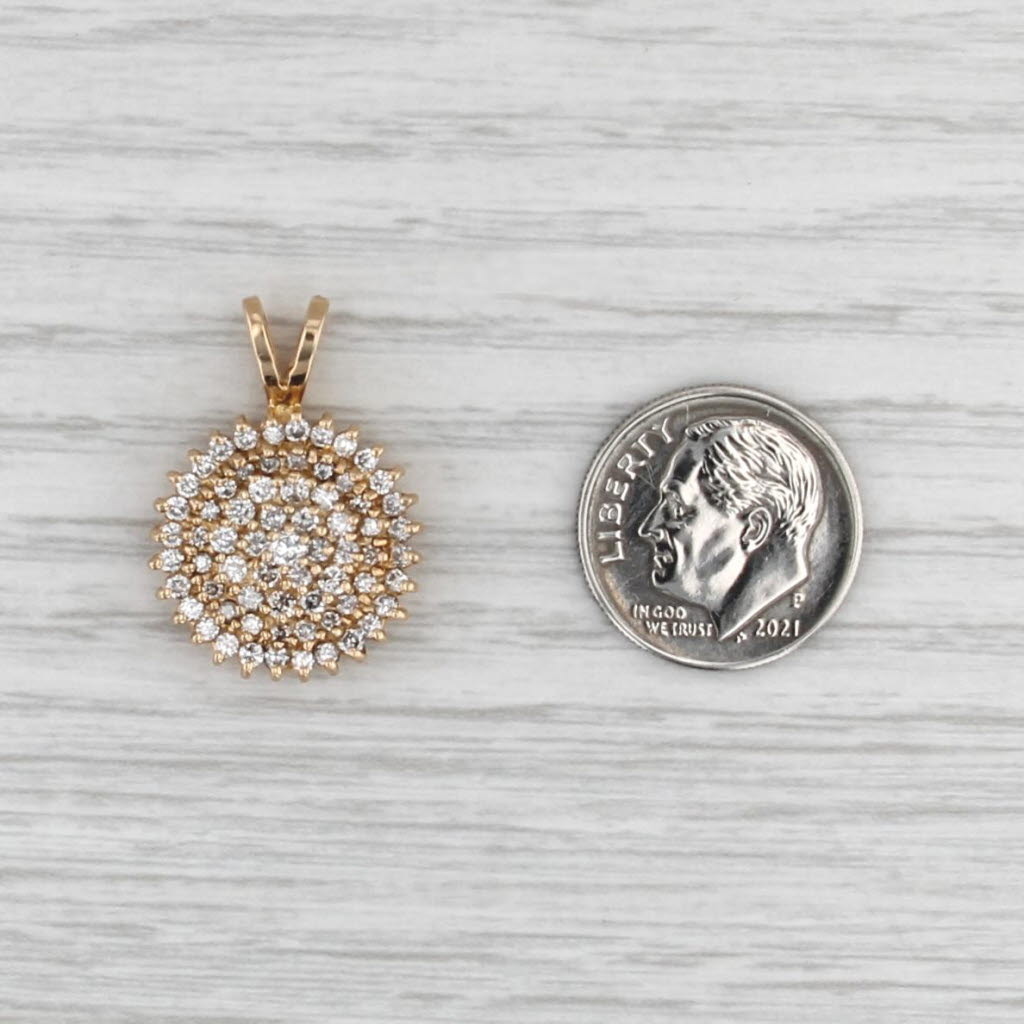 Pave Diamond Cluster Pendant 10k Yellow Gold Circle Drop