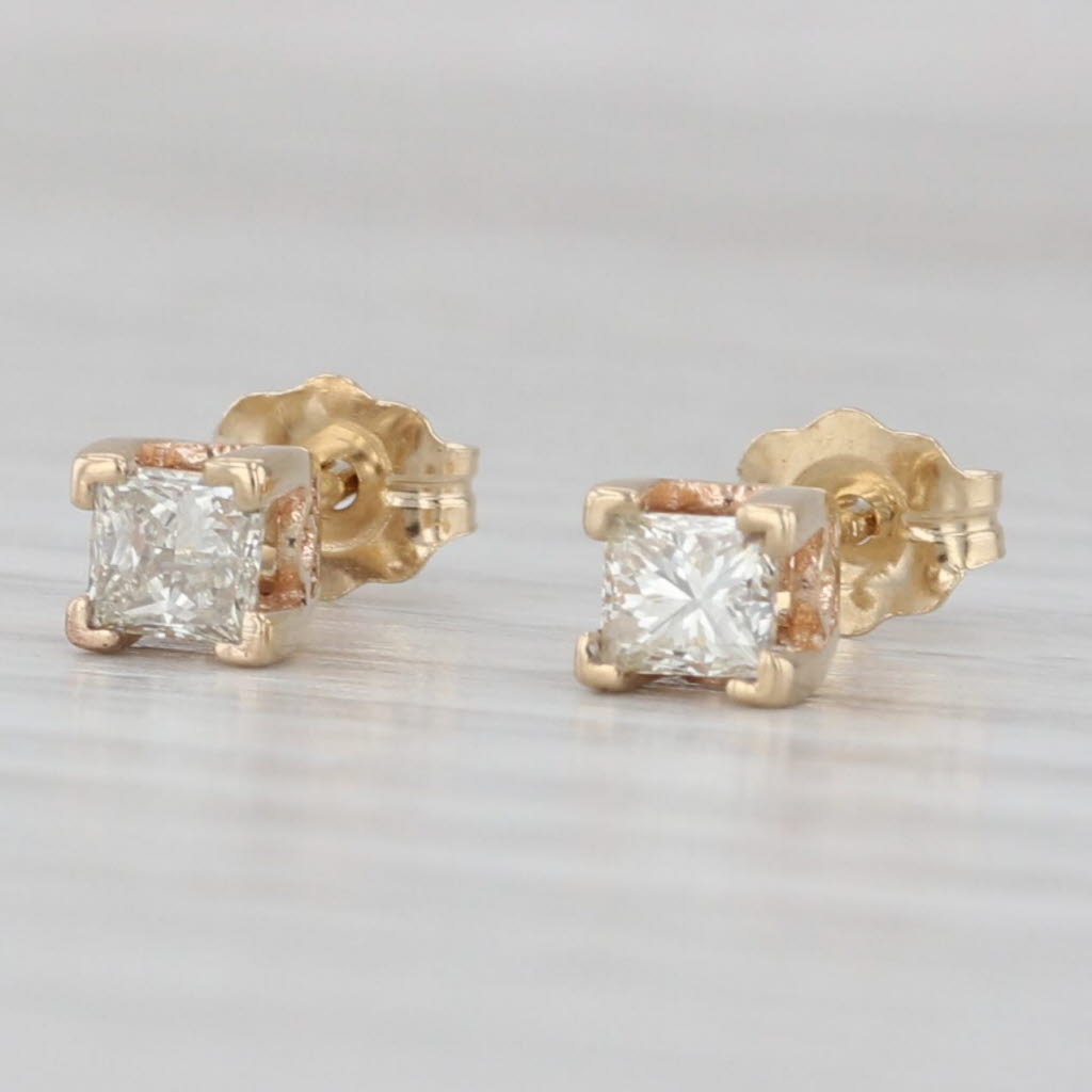 Light Gray 0.32ctw Princess Diamond Solitaire Stud Earrings 14k Yellow Gold