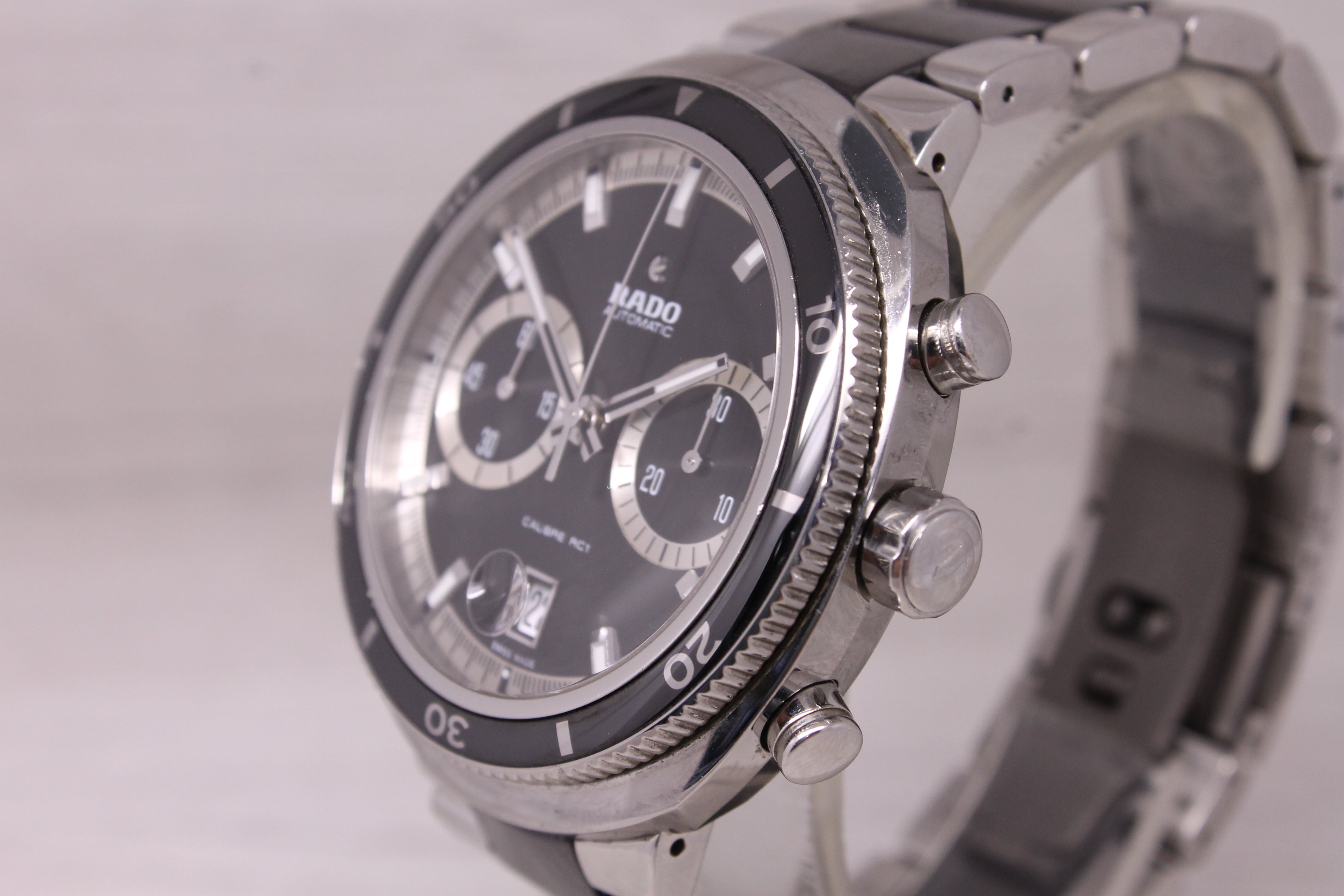Rado D-Star 200 Mens 44mm Steel Ceramic Automatic Chronograph Watch Calibre RC1