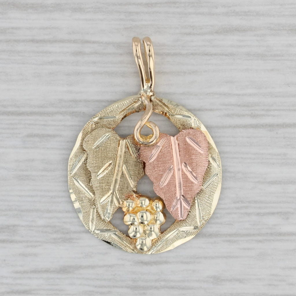 Gray Stamper Black Hills Gold Leaf Pendant 12k Yellow Rose Green Gold Floral