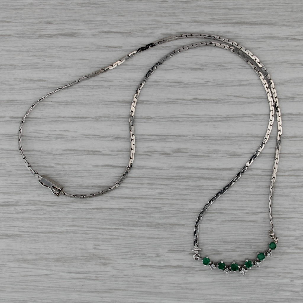 0.48ctw Emerald Diamond Pendant Necklace 14k White Gold C-Link Chain 16"