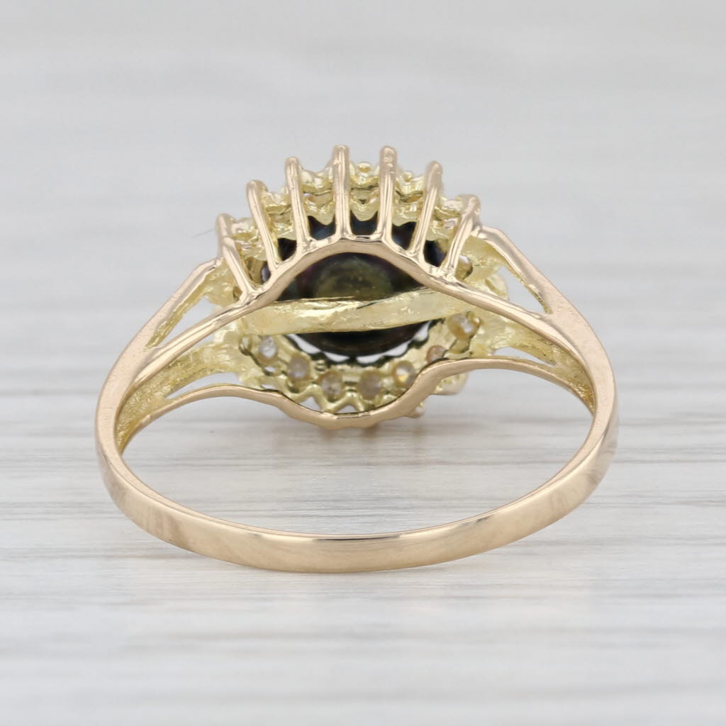 7mm Black Cultured Pearl Diamond Halo Ring 14k Yellow Gold Size 7