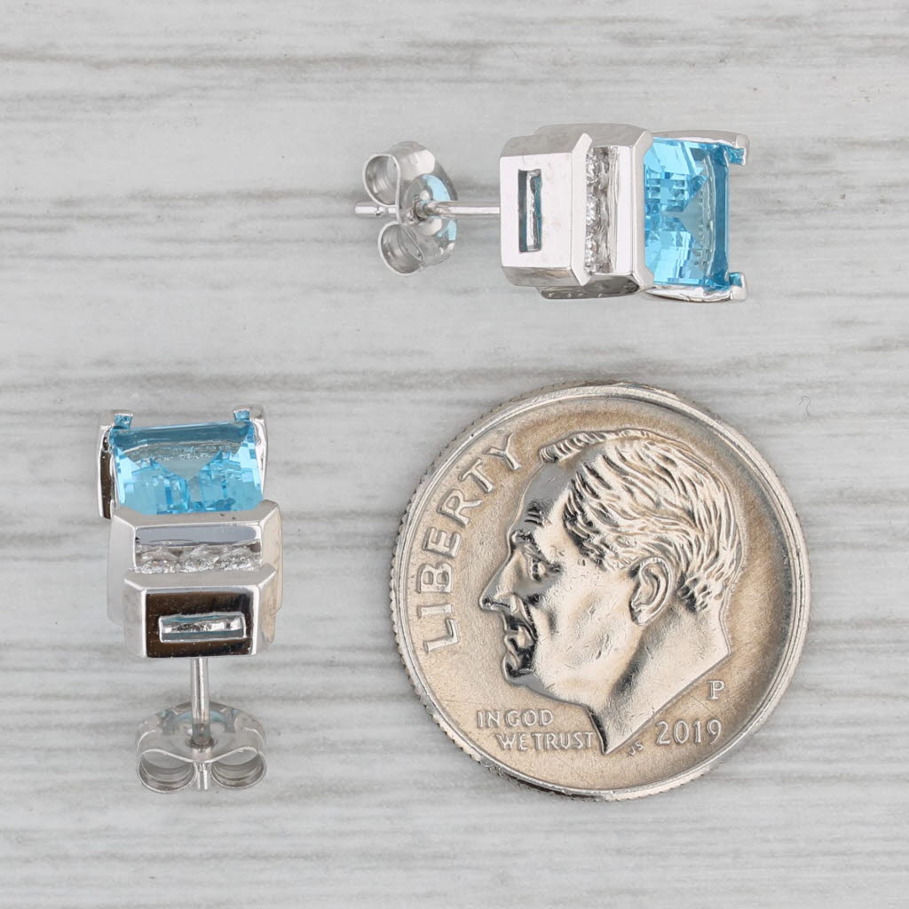 Gray 3.51ctw Blue Topaz Diamond Stud Earrings 14k White Gold