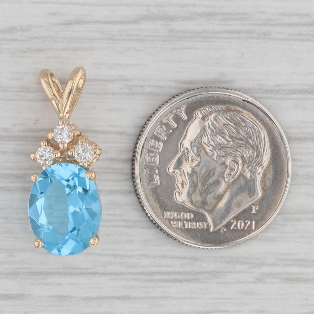 Gray 3.72ct Oval Blue Topaz Diamond Pendant 14k Yellow Gold