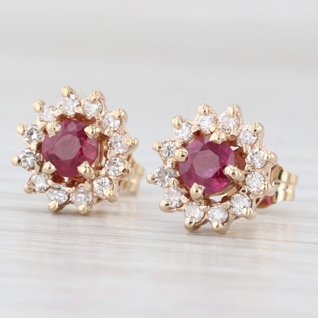 Light Gray 1.06ctw Ruby Diamond Halo Stud Earrings 14k Yellow Gold Push On Posts