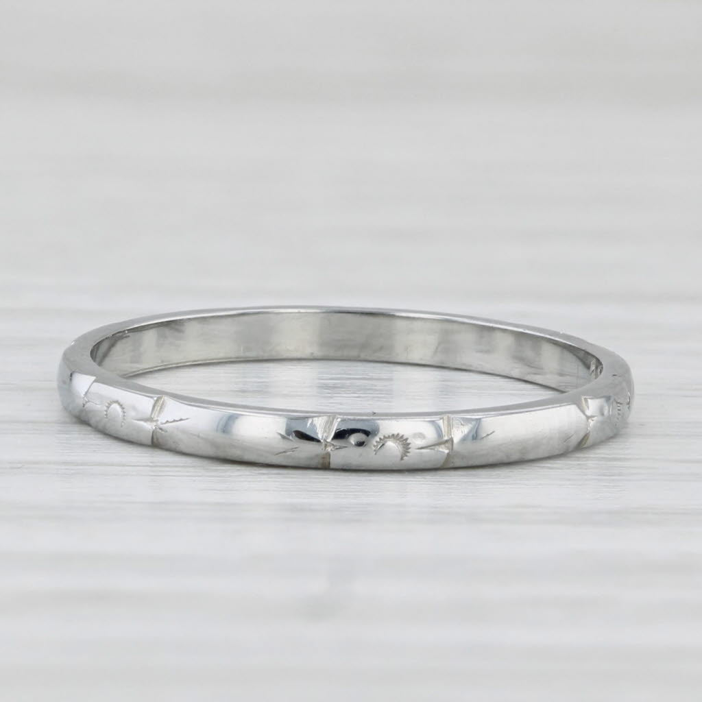 Light Gray Art Deco Wedding Band 18k White Gold Size 5.25 Ring Stackable