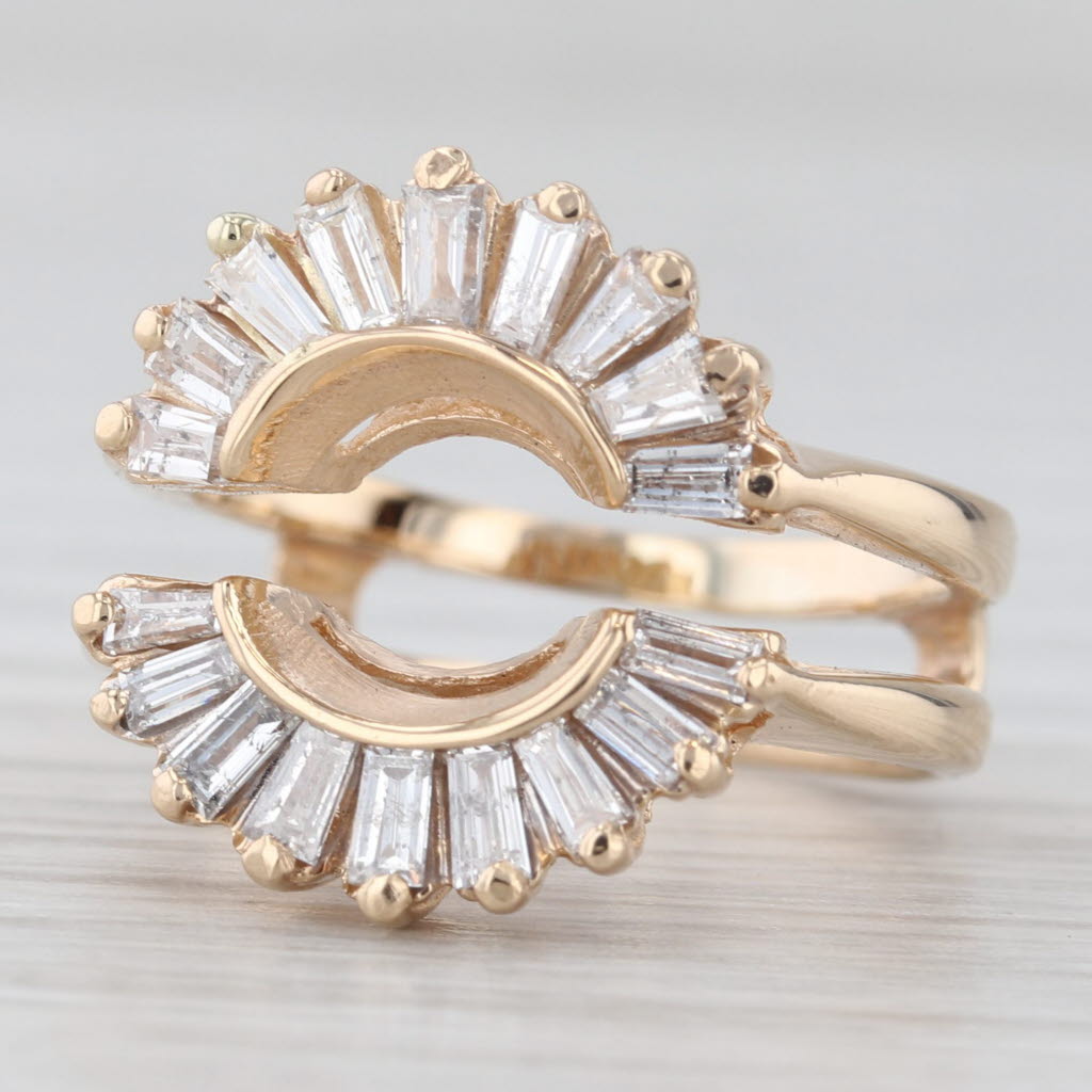 Light Gray 0.78ctw Diamond Baguette Ring Jacket Guard 14k Yellow Gold Bridal Size 4.75