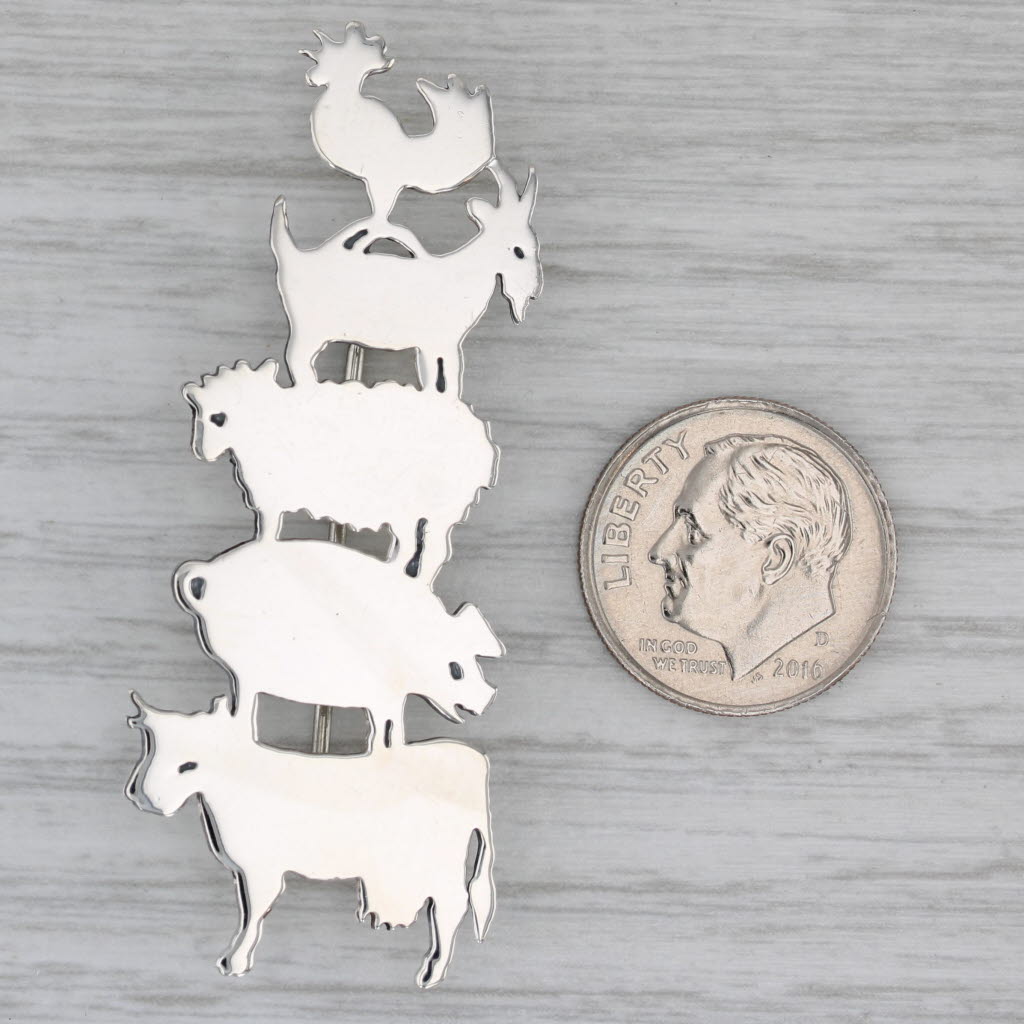 Gray Stacked Farm Animals Pin Sterling Silver Great Falls Bremen Town Musicians