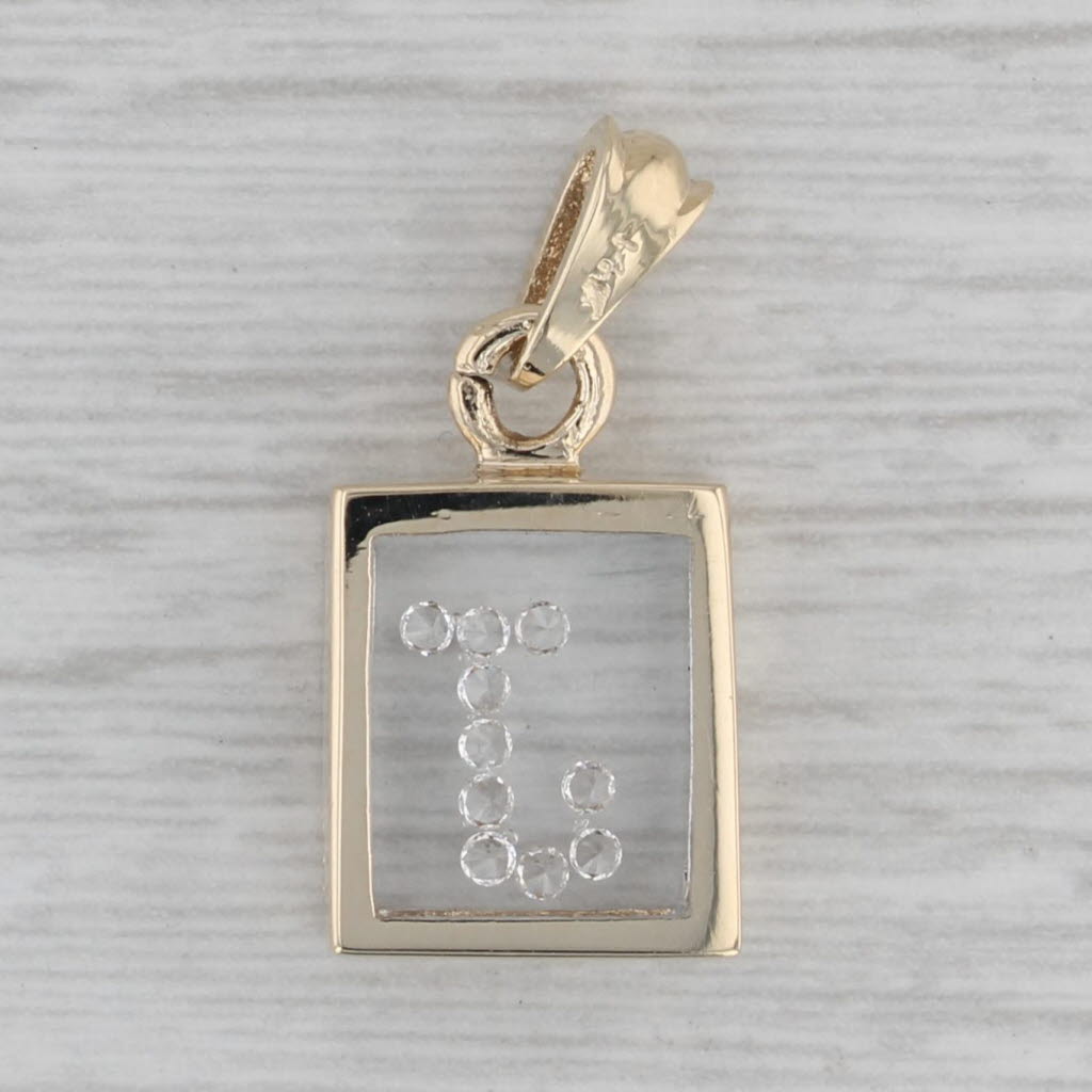 Gray Floating Diamond Letter J Pendant 14k Yellow Gold Initial Cubed Drop