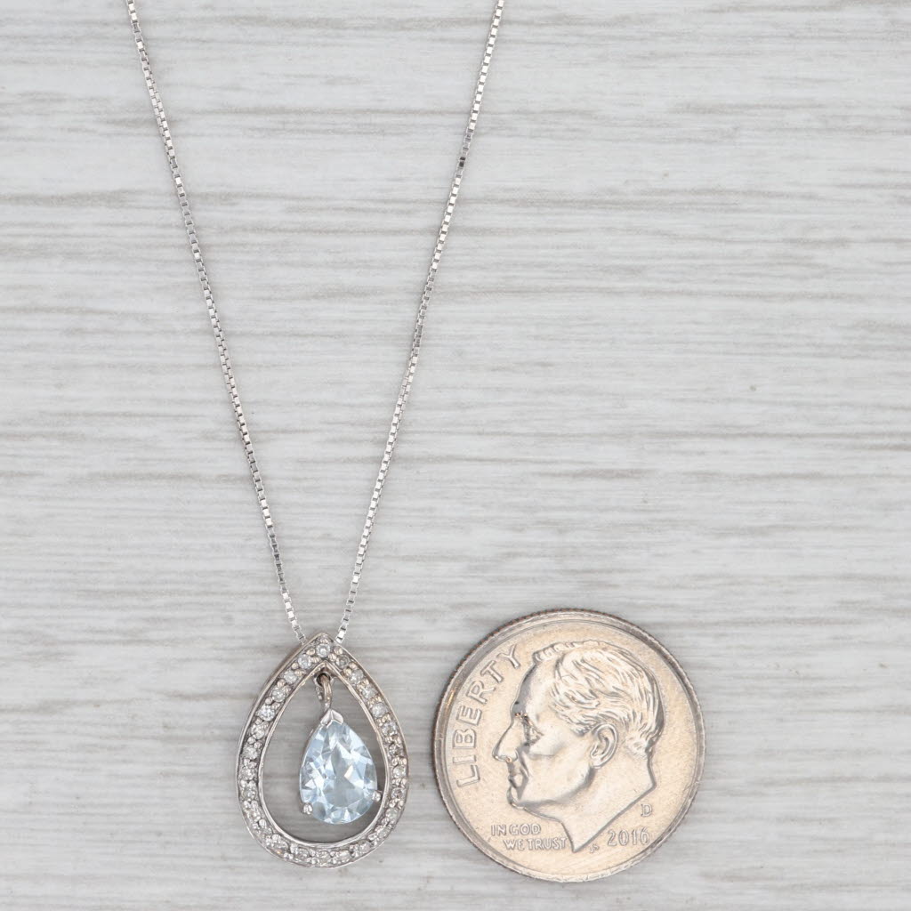 0.70ctw Aquamarine Diamond Teardrop Pendant 14k White Gold 18.25" Box Chain