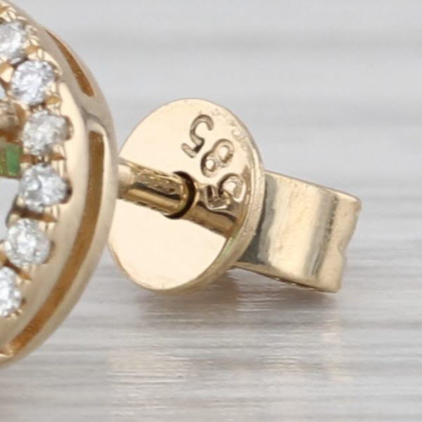 0.88ctw Emerald Diamond Halo Stud Earrings 14k Yellow Gold Round Studs