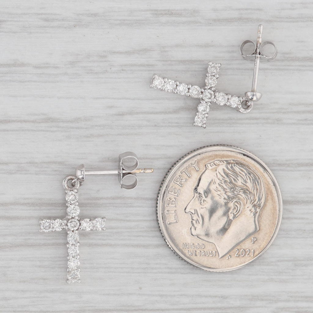 Light Gray 0.33ctw Diamond Cross Dangle Earrings 10k White Gold Drops