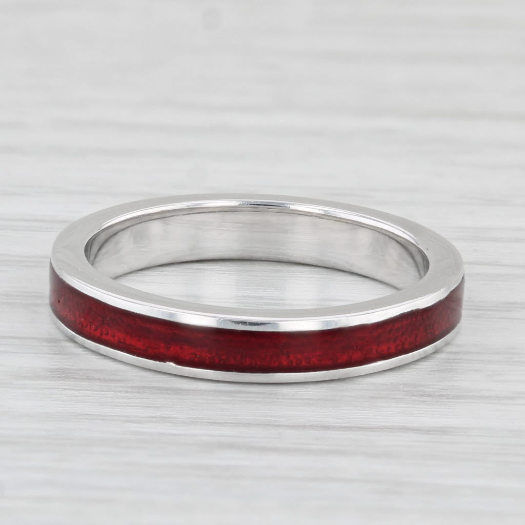 Light Gray Hidalgo Red Enamel Ring 18k White Gold Size 6.5 Stackable Band