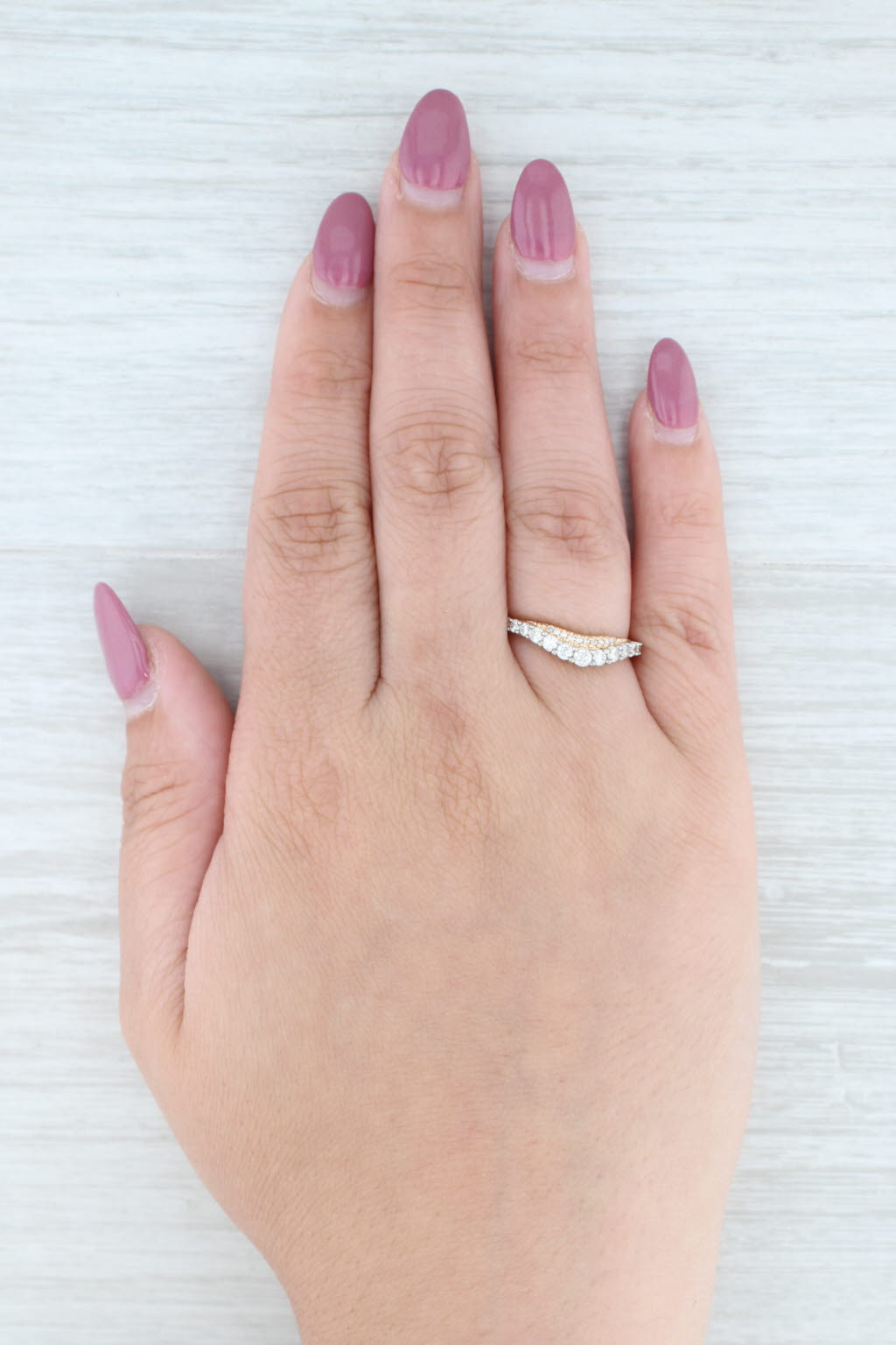 Light Gray Contoured Diamond Ring 10k Yellow Gold Size 7 Wedding Anniversary Band Stackable