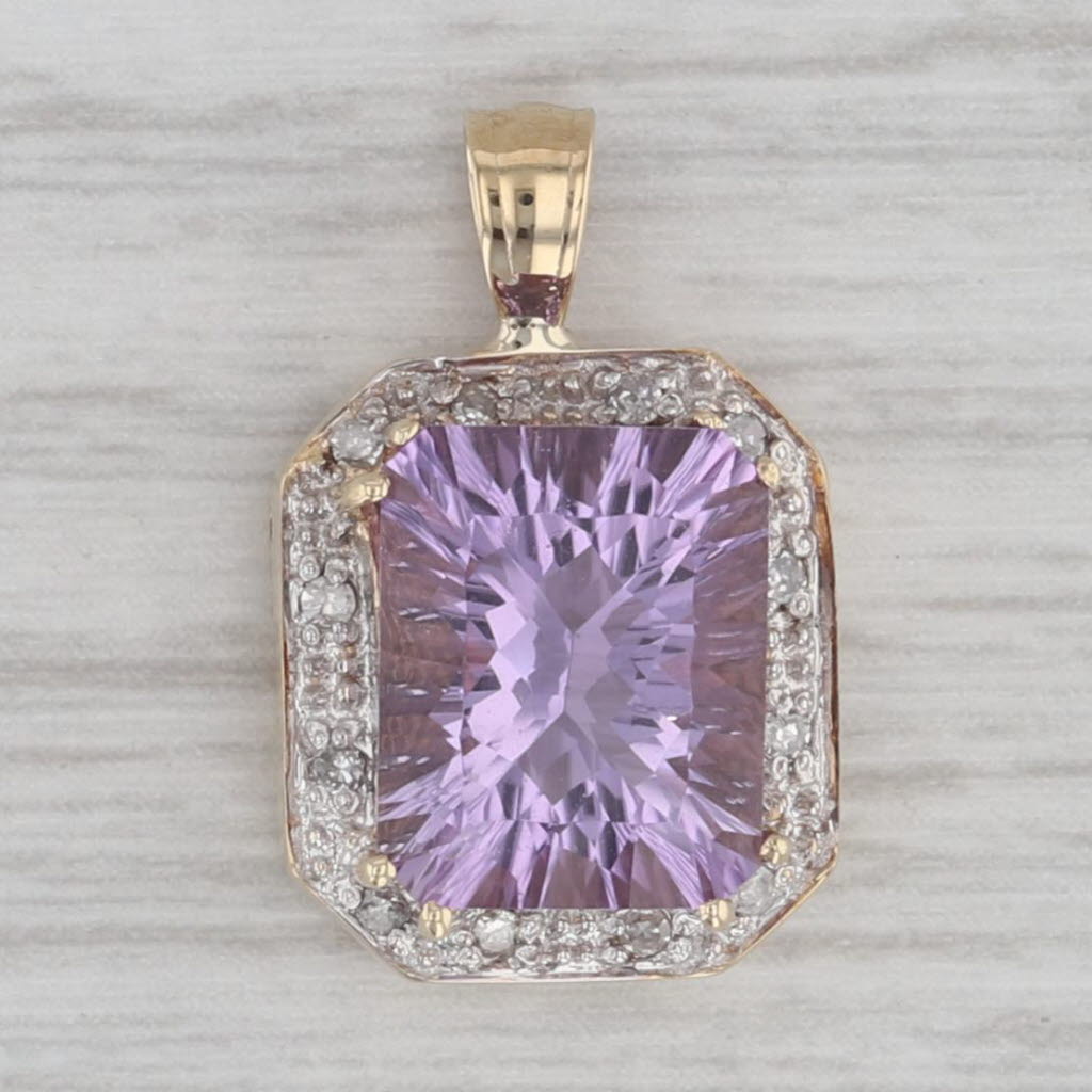 Gray 3.20ctw Amethyst Diamond Halo Pendant 10k Yellow Gold