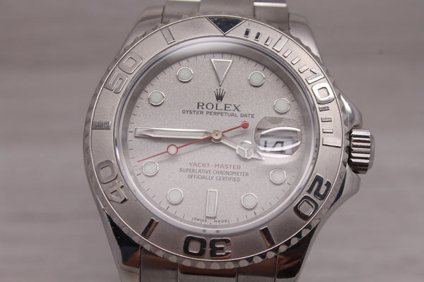 Light Slate Gray 1999 Rolex Yachtmaster 16622 Mens 40mm Steel Platinum Automatic Watch Box Papers