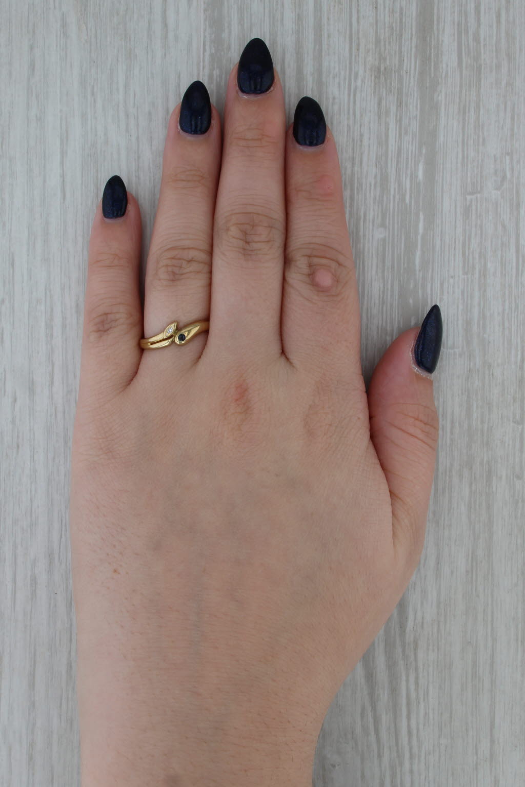 Sapphire Diamond Snake Bypass Ring 18k Yellow Gold Size 8.25 Stackable Band