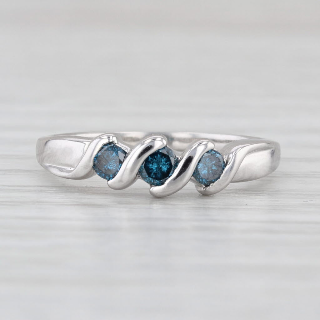 0.24ctw Blue Diamond 3-Stone Ring 14k White Gold Sz 6.25 Stackable Wedding Band