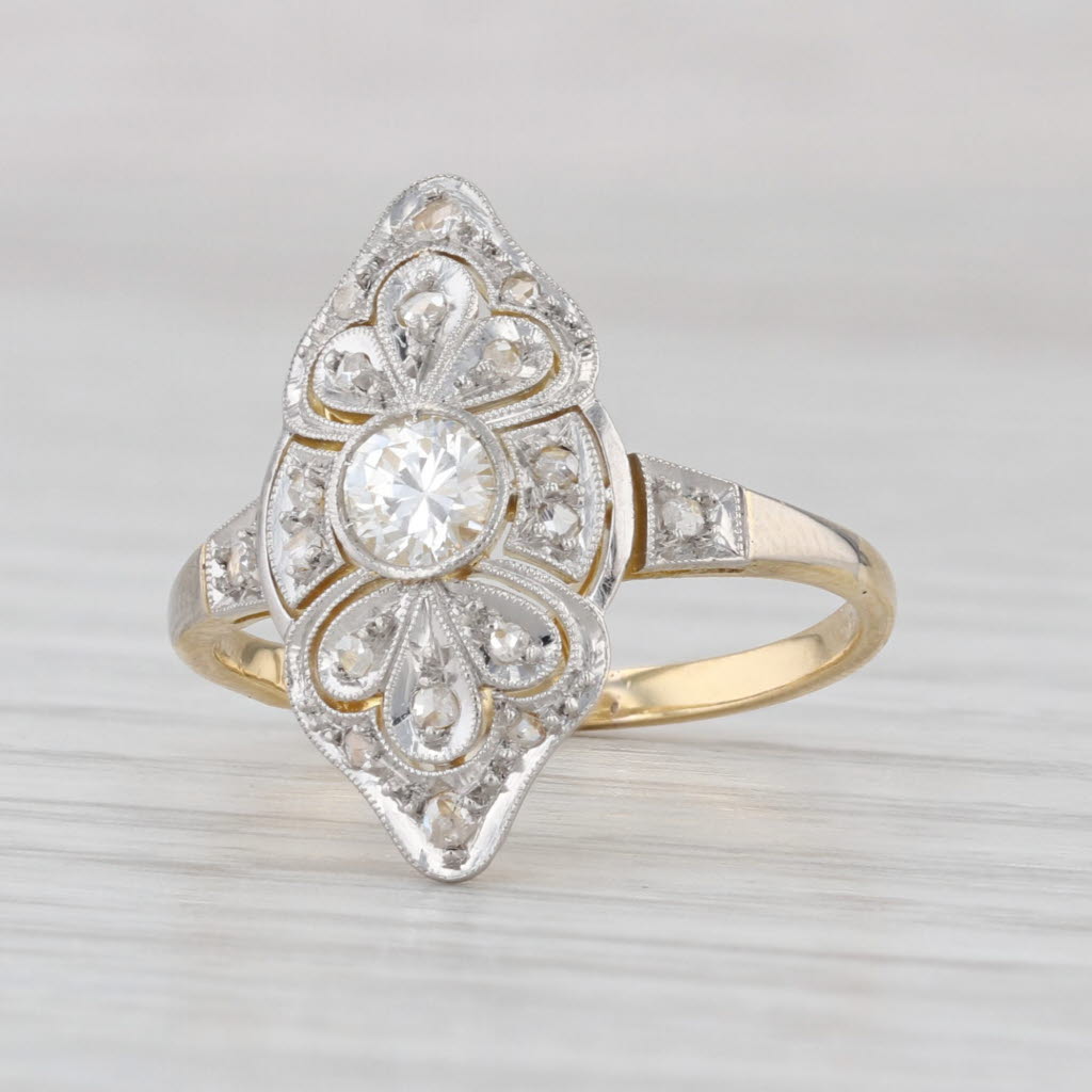 Vintage Art Deco 0.24ctw Diamond Ring 18k Yellow White Gold Size 5.25