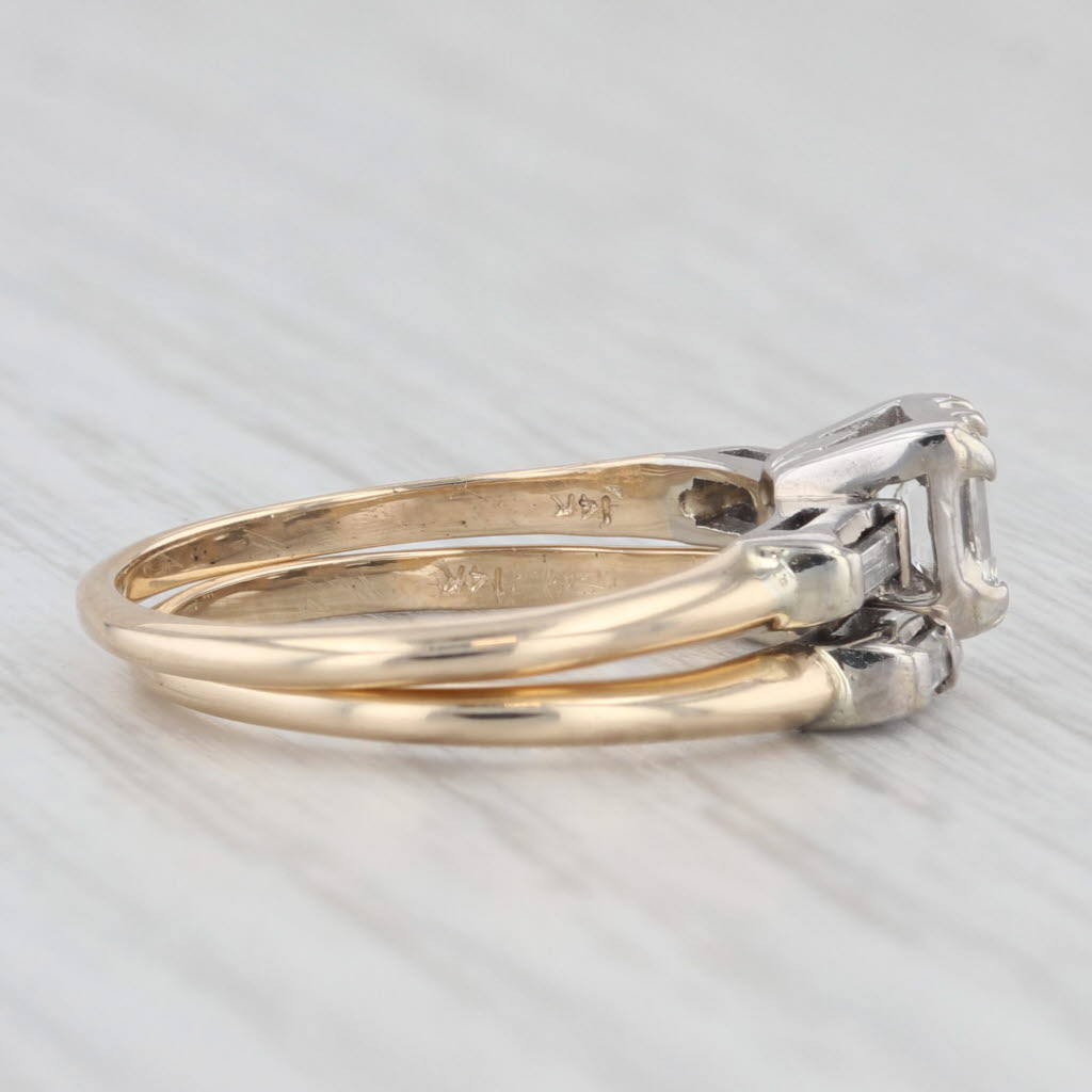Light Gray 0.50ctw Diamond Engagement Ring Wedding Band Guard Bridal Set 14k Gold Size 6