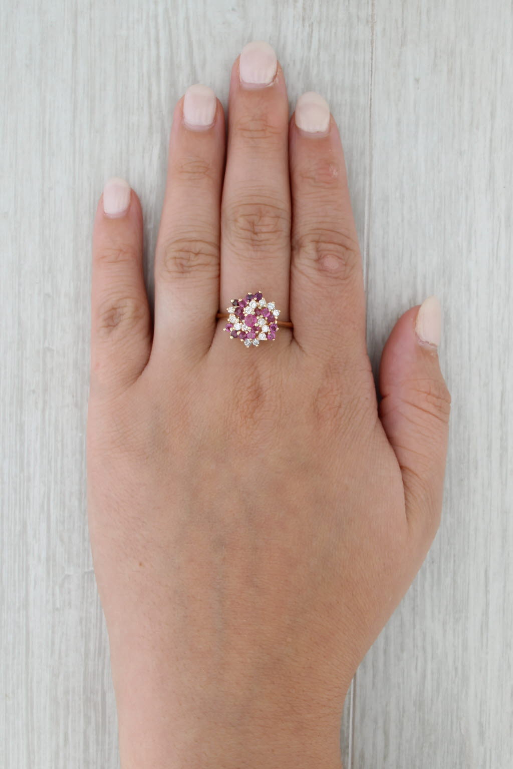 1.28ctw Ruby Diamond Swirl Cluster Ring 14k Yellow Gold Size 10