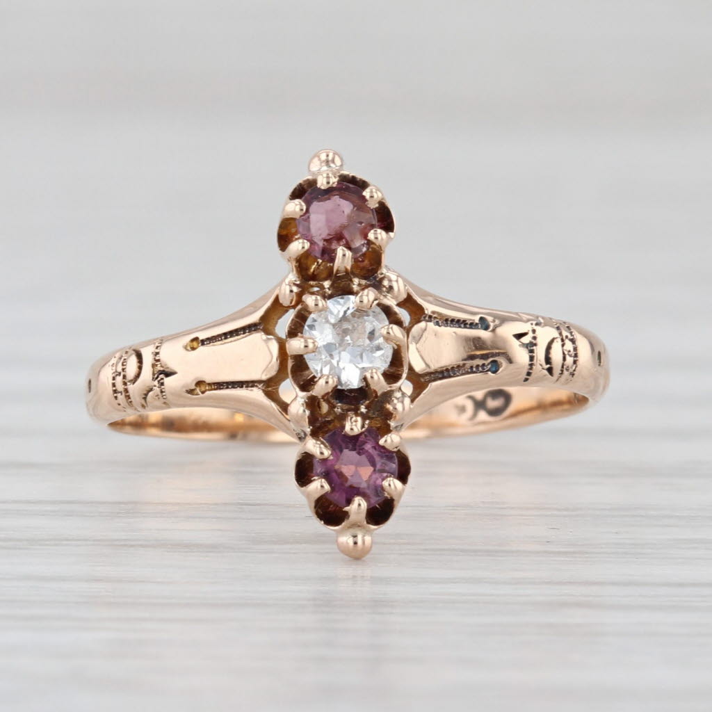 Victorian Garnet Diamond Ring 10k Yellow Gold Size 5.25 Antique