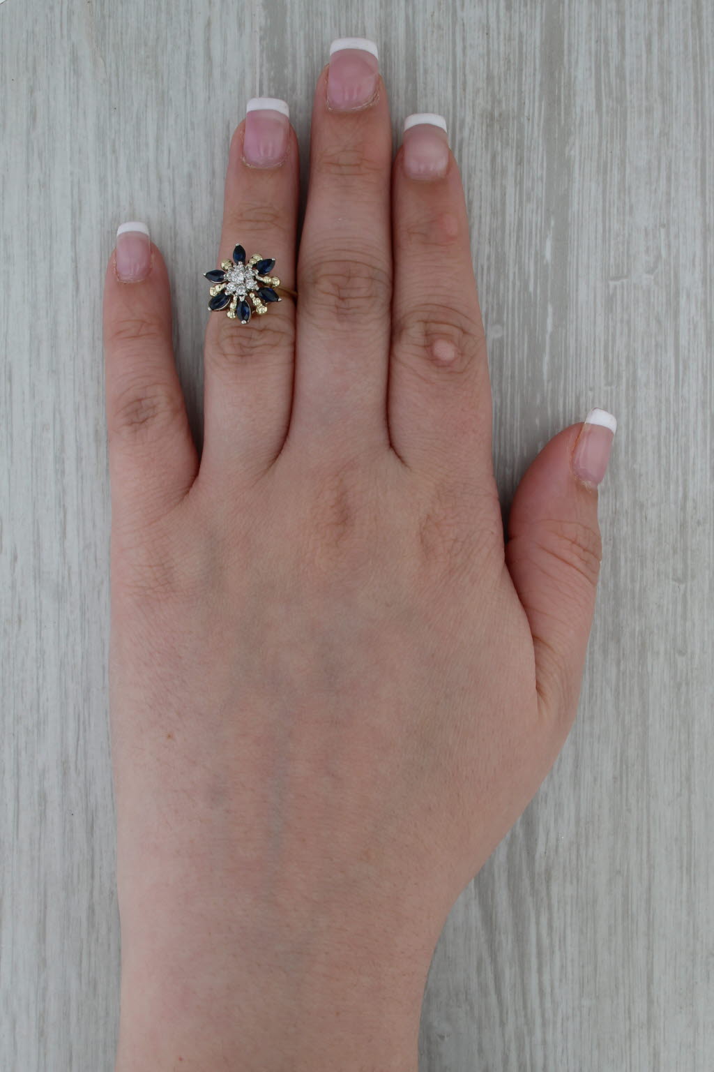1.13ctw Blue Sapphire Diamond Flower Ring 14k Yellow Gold Size 4.25