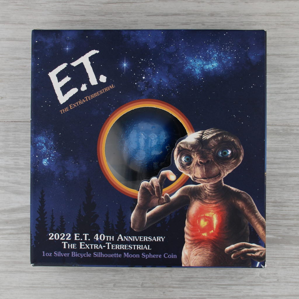 ET 2022 40th Anniversary 1oz Silver Bicycle Silhouette Moon Sphere Coin in Box