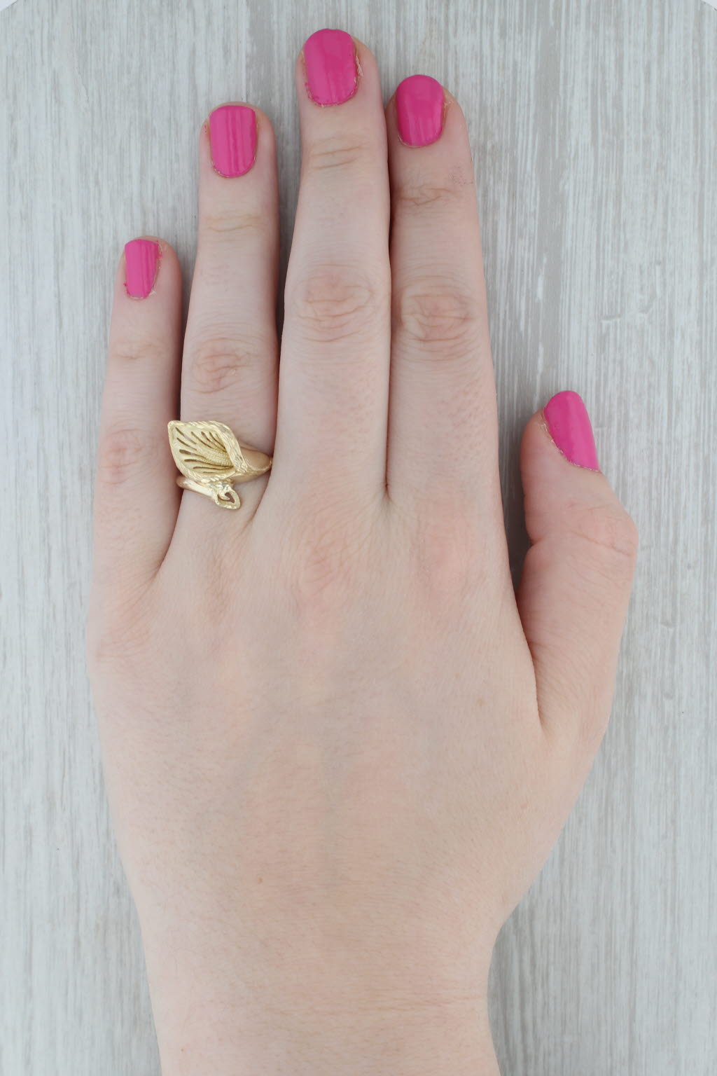 Gray Lily Bypass Ring 14k Yellow Gold Flower Statement Size 8