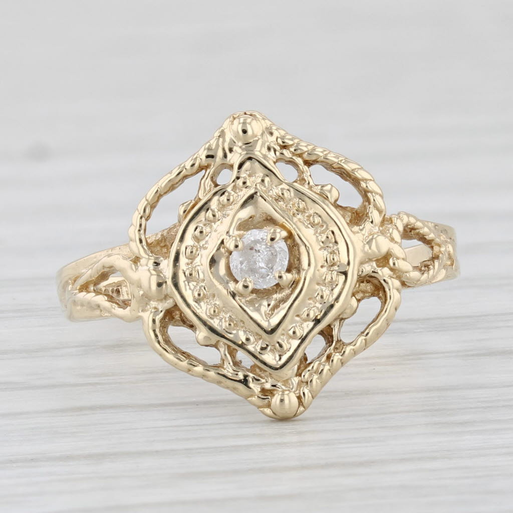Light Gray Vintage Diamond Solitaire Ring 10k Yellow Gold Size 6.5