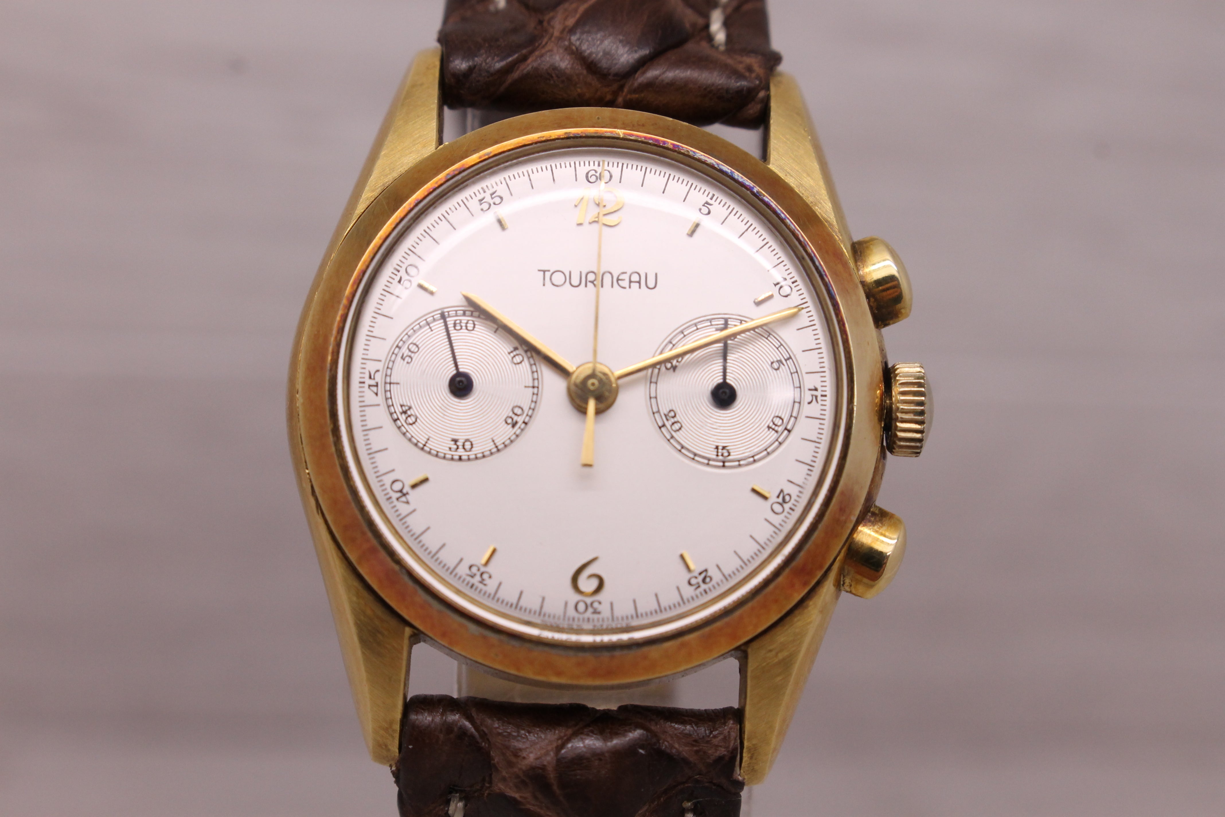 Rosy Brown Vintage Ulysse Nardin 18k Gold 28mm Baby Chronongraph Valjoux 69 by Tourneau