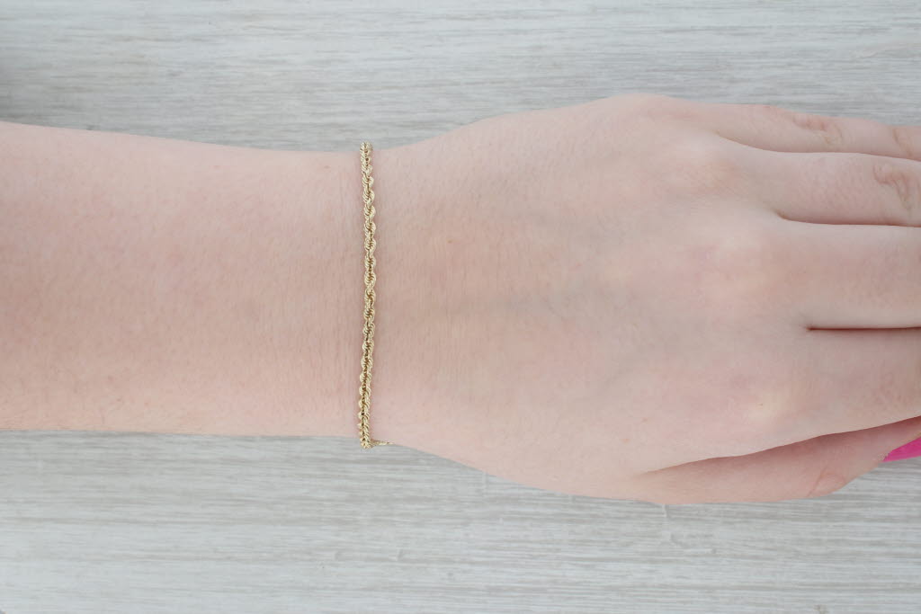 Gray Rope Chain Bracelet 14k Yellow Gold 6.5" 2.5mm