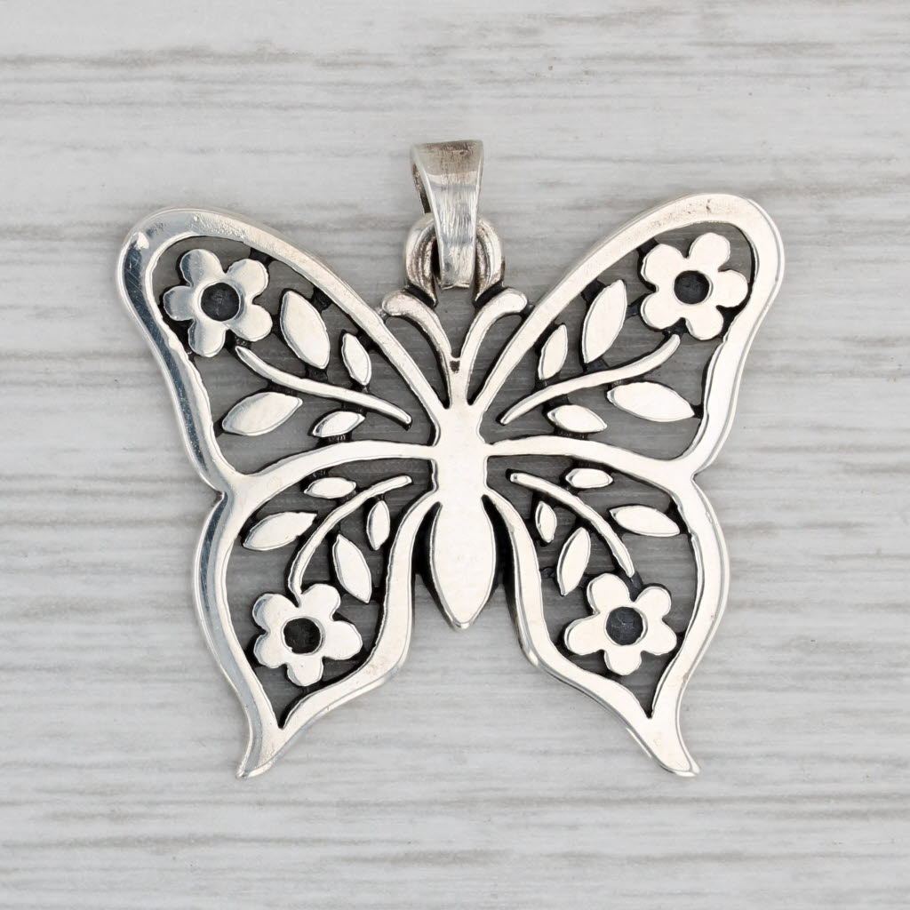 Light Gray Flower Butterfly Pendant Sterling Silver Statement James Avery